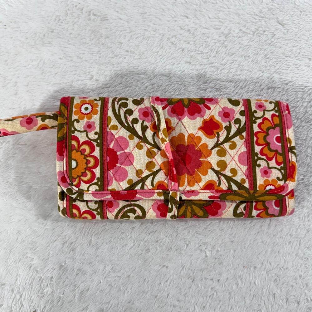 Vera Bradley Quilted Travel Jewlery Roll Floral Zip Organizer Case Cotton
